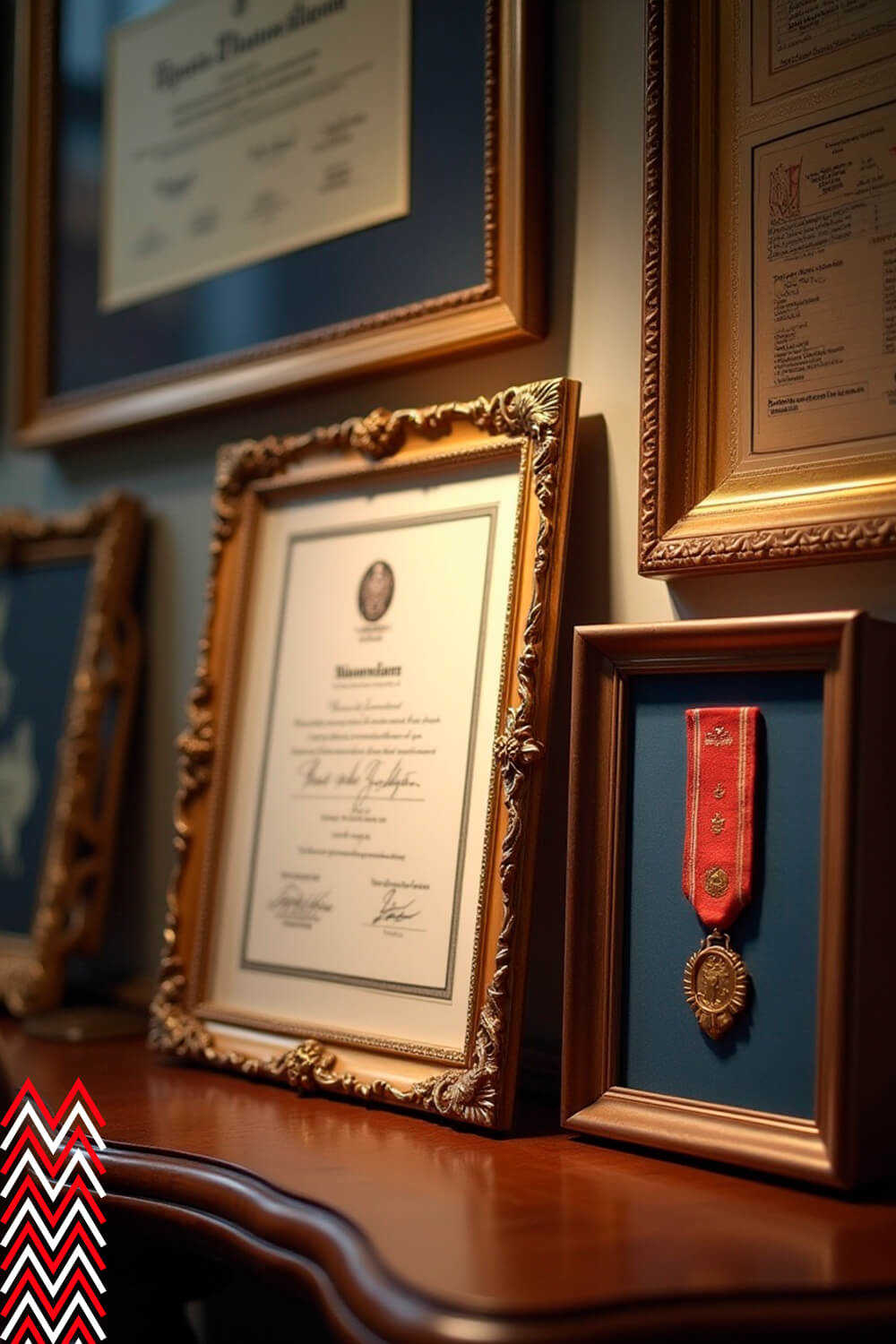 Diploma emoldurado com moldura clássica, estilo rococó